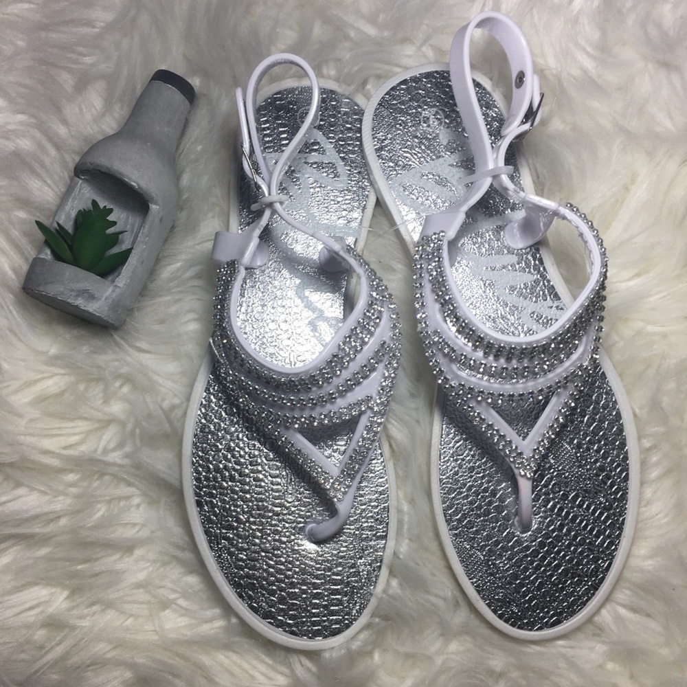 Blue sandals silver with white and diamond stripes